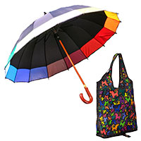 Shoppingbegleiter: Regenschirm und perro negro Falttasche