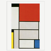 Künstlerpostkarte Mondrian -Tableau I mit Schwarz, Rot, Gelb, Blau und Hellblau-