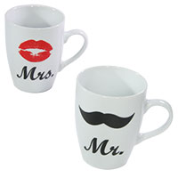 Geschenk-Set: Porzellanbecher Mrs. und Mr.