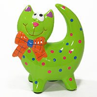Keramikspardose Katze grün grau
